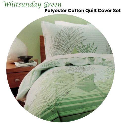 Whitsunday Green Printed Foliage Quilt Cover Set Single by Homeport