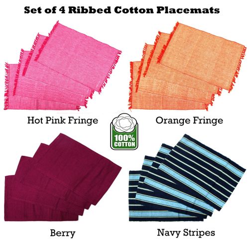 Set of 4 Ribbed Cotton Placemats 33 x 48 cm