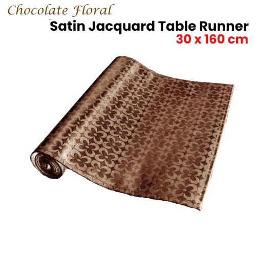 Chocolate Floral Satin Jacquard Table Runner 30 x 160cm