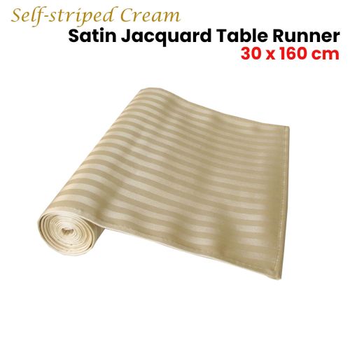 Self-striped Cream Satin Jacquard Table Runner 30 x 160cm