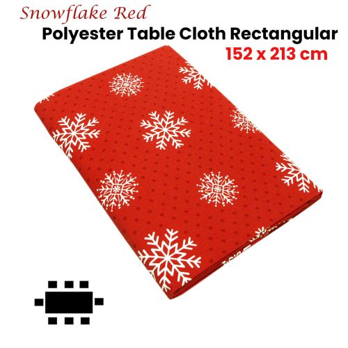 Snowflake Red Polyester Table Cloth 152 x 213cm
