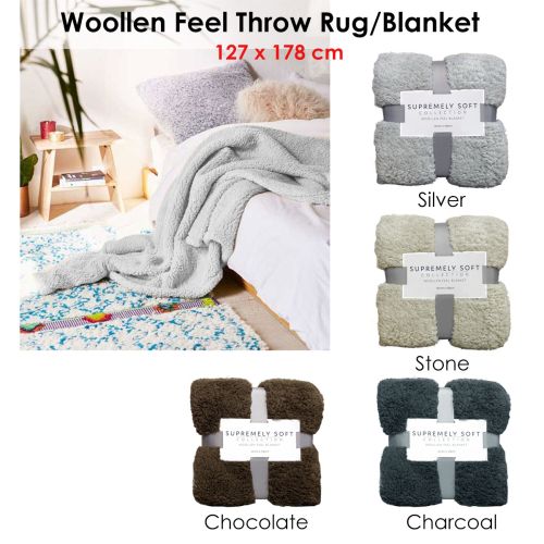 Soft Woollen Feel Throw Rug/Blanket 127 x 178 cm