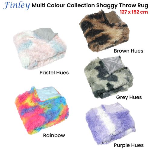 Finley Multi Colour Collection Shaggy Throw Rug 127 x 152cm
