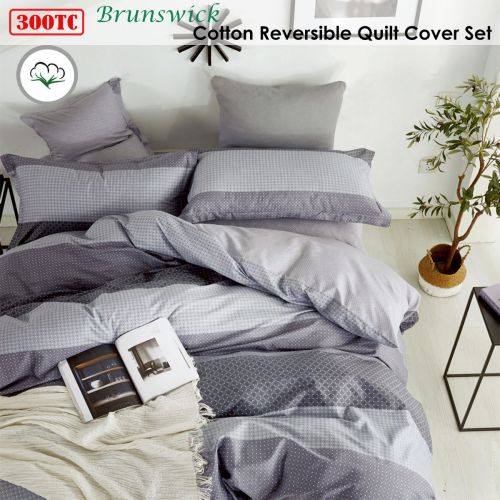 300TC Brunswick Reversible Cotton Quilt Cover Set