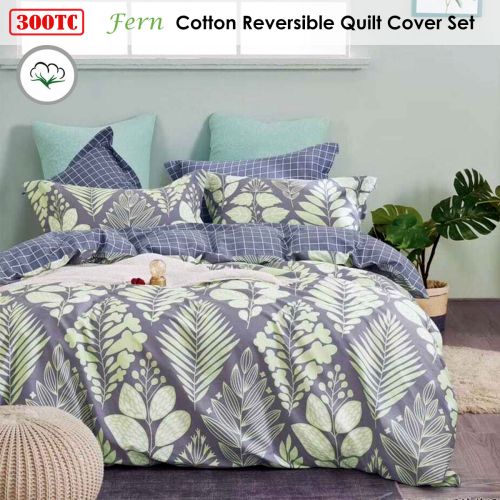 300TC Fern Reversible Cotton Quilt Cover Set