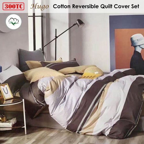 300TC Hugo Reversible Cotton Quilt Cover Set