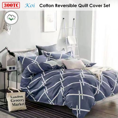 300TC Koi Reversible Cotton Quilt Cover Set