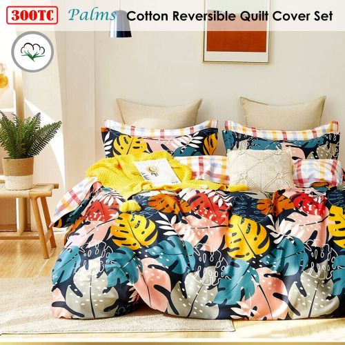 300TC Palms Reversible Cotton Quilt Cover Set