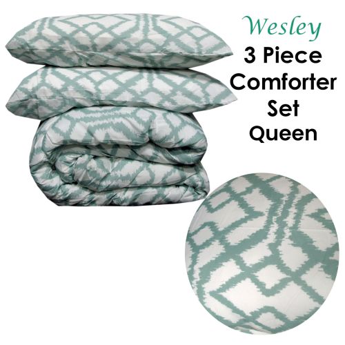 Wesley Green 3 Piece Comforter Set Queen