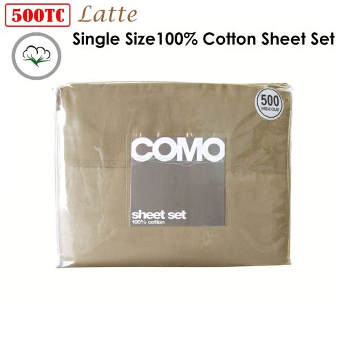 500TC 100% Cotton Como Sheet Set Latte Single