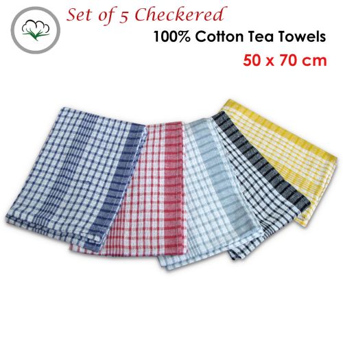 Checkered Set of 5 Cotton Tea Towels 50 x 70 cm by Hotel Living