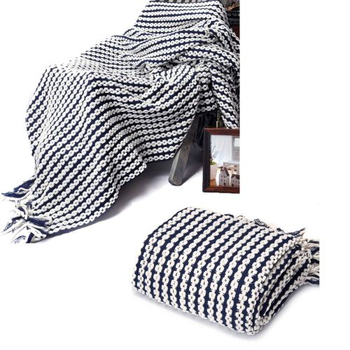 Chains Navy Knitted Throw Rug 127 x 152 cm