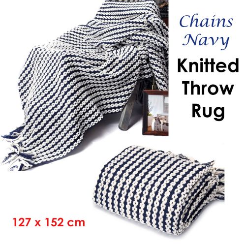 Chains Navy Knitted Throw Rug 127 x 152 cm