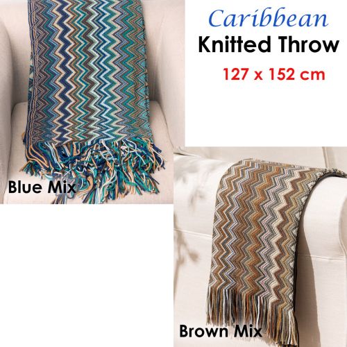 Caribbean Chevron Knitted Throw Rug 127 x 152 cm