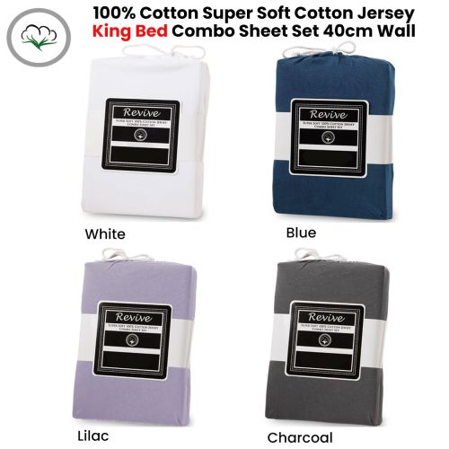 100% Cotton Jersey Super Soft 3 Pce Fitted Sheet Combo Set King 40cm Wall