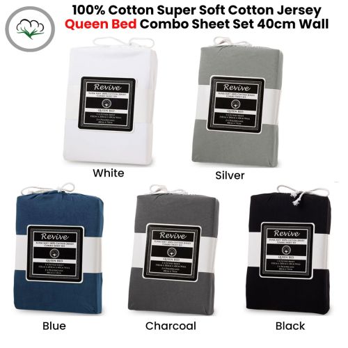 100% Cotton Jersey Super Soft 3 Pce Fitted Sheet Combo Set Queen 40cm Wall