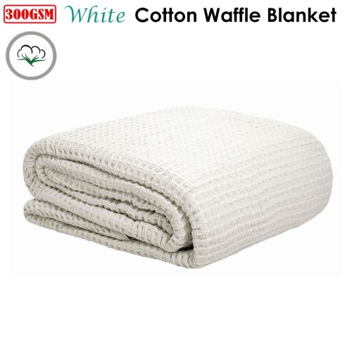 300GSM 100% Cotton Waffle Blanket White