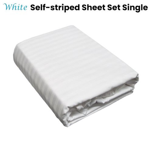 30cm Wall Microfibre Sheet Set Self-striped White Single