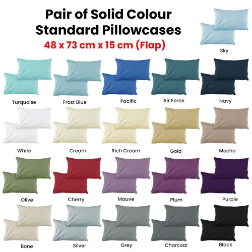 Pair of Solid Colour Microfiber Standard Pillowcases 48 x 73 cm x 15cm (Flap)