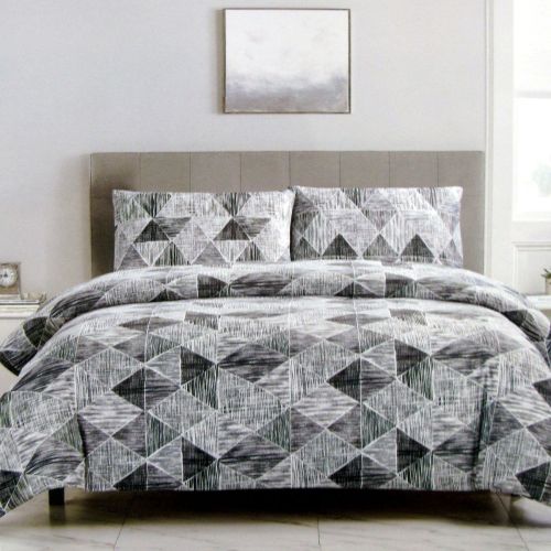 Charcoal Black Avery Lines Pattern Printed Microfiber Polyester Quilt Cover Set by Artex