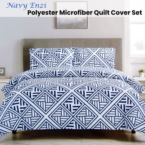 Navy Enzi Geometric Pattern Printed Microfiber Polyester Quilt Cover Set by Artex