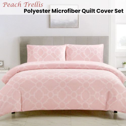 Peach Trellis Geometric Pattern Printed Microfiber Polyester Quilt Cover Set by Artex