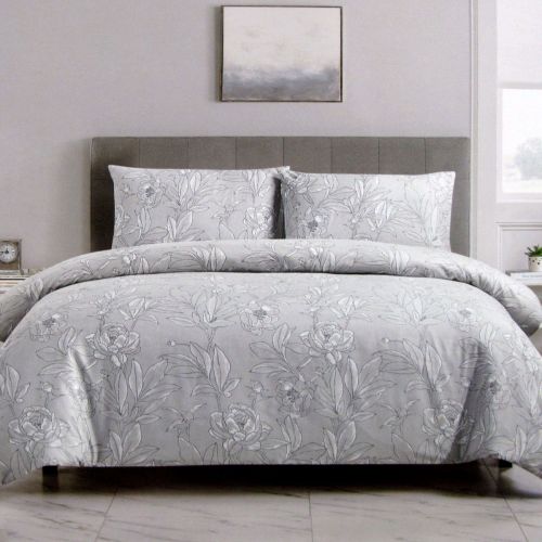 Silver Peony Floral Printed Microfiber Polyester Quilt Cover Set by Artex