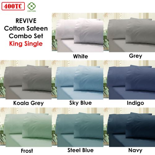 Revive 400TC Cotton Sateen Combo Fitted Sheet Set King Single (No Flat)