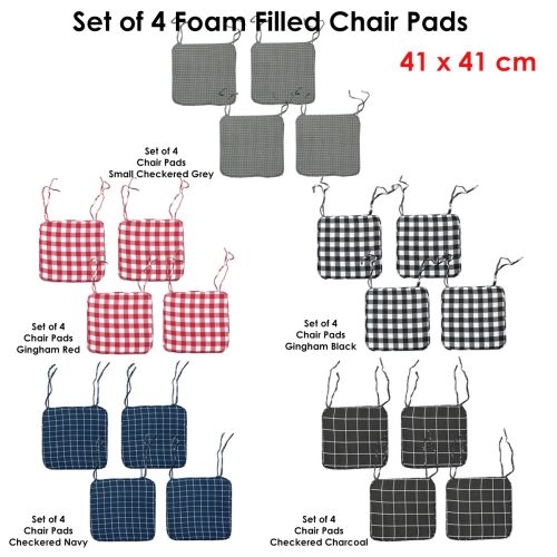 Set of 4 Square Foam Chair Pads with Ties 41 x 41 cm