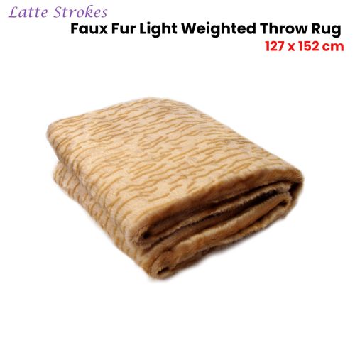 Latte Strokes Faux Fur Light Weighted Throw Rug 127 x 152 cm