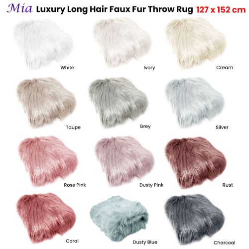 Mia Luxury Long Hair Faux Fur Throw Rug 127 x 152 cm