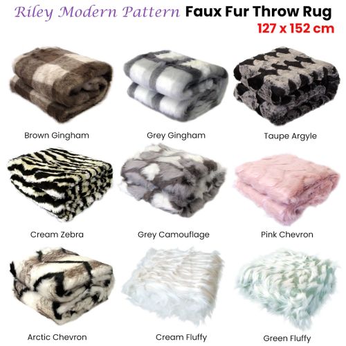 Riley Modern Pattern Faux Fur Throw Rug 127 x 152 cm
