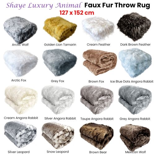 Shaye Luxury Range Faux Fur Throw Rug 127 x 152 cm