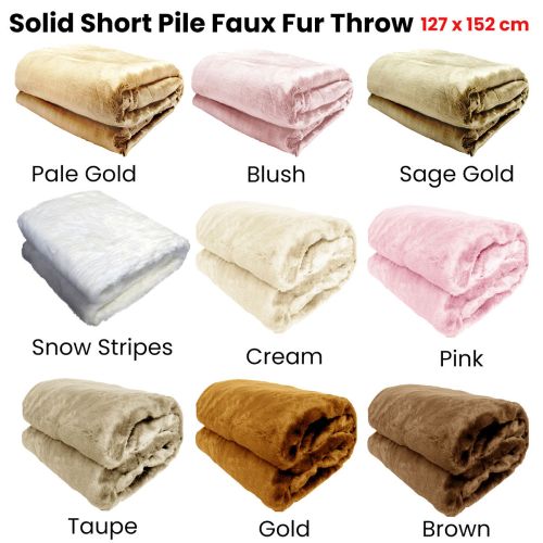 Solid Short Pile Faux Fur Throw Rug 127 x 152 cm