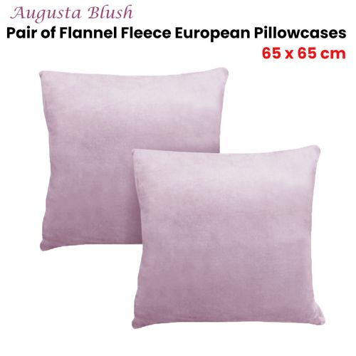 Augusta Blush Pair of Flannel Fleece European Pillowcases 65 x 65 cm by Alastairs