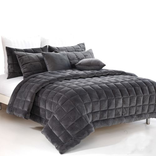 Augusta Faux Mink Quilt / Comforter Set Charcoal by Alastairs