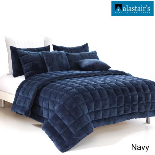 Augusta Faux Mink Quilt / Comforter Set Navy by Alastairs