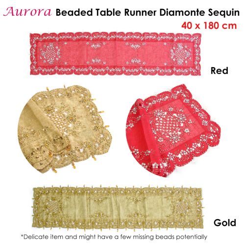 Aurora Beaded Table Runner Diamonte Sequin 40 x 180 cm