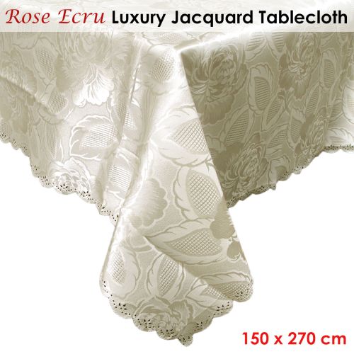 Rose Ecru Luxury Jacquard Tablecloth 150 x 270 cm