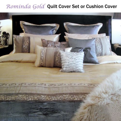 Rominda Gold Woven Jacquard Quilt Cover Set by Manhattan