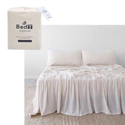 BedT Organica Jersey Cotton-Blend Sheet Set Stone by BedT