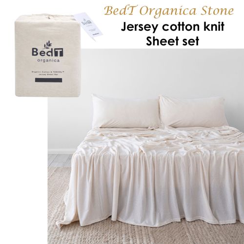 BedT Organica Jersey Cotton-Blend Sheet Set Stone by BedT