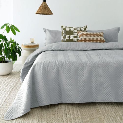 Lightly Quilted Herringbone Silver Coverlet Set by Bambury