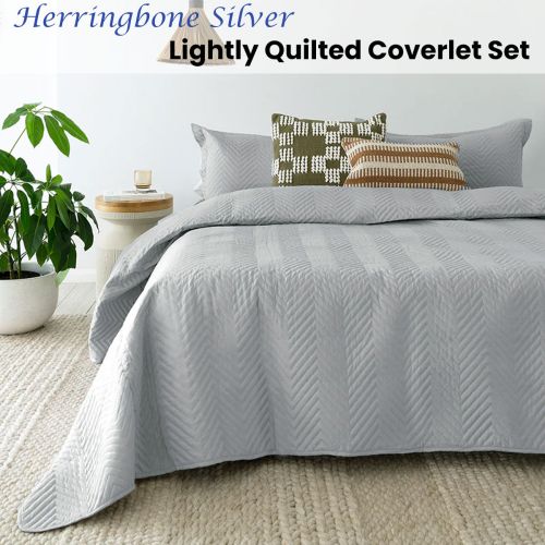 Lightly Quilted Herringbone Silver Coverlet Set by Bambury
