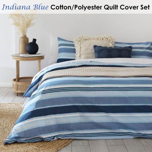 Indiana Blue Cotton Polyester Quilt Cover Set by Bambury