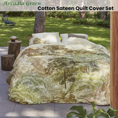 Arcadia Green Cotton Sateen Quilt Cover Set by Bedding House