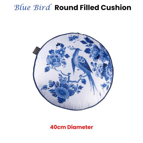Blue Bird Round Filled Cushion 40cm Diameter by Bedding House