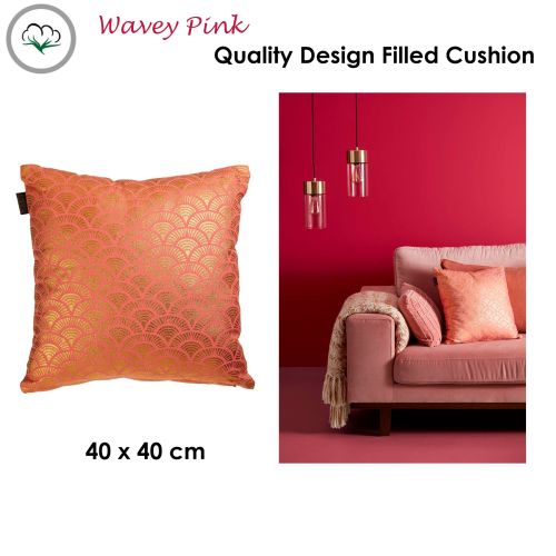 Wavey Pink Quality Design Filled Cotton Cushion 40 x 40 cm by Bedding House