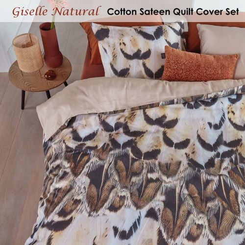Giselle Natural Cotton Sateen Quilt Cover Set by Bedding House