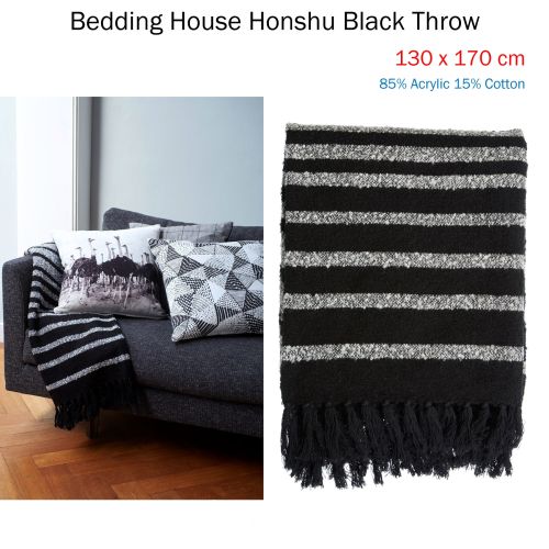 Cotton Fringe Throw Rug Honshu Black by Bedding House